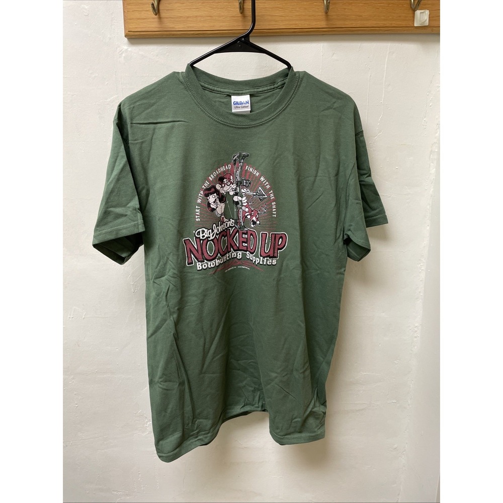 Big Johnson Nocked Up Bow Hunting T-shirt Green color reprint shirt Medium